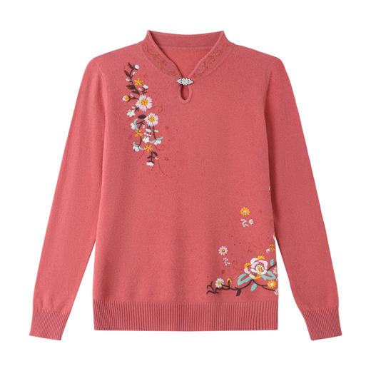 QYR203羊毛衫女100纯羊毛打底衫绣花结婚宴礼服中老年妈妈装秋冬毛衣 商品图4