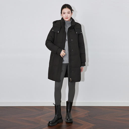 【高货wl】全新升级【铂金会员661/天猫899/差价238】(85837) 洛诗琳秋冬立领连帽可拆卸设计感哑光半圆形纽扣羽绒服 商品图2