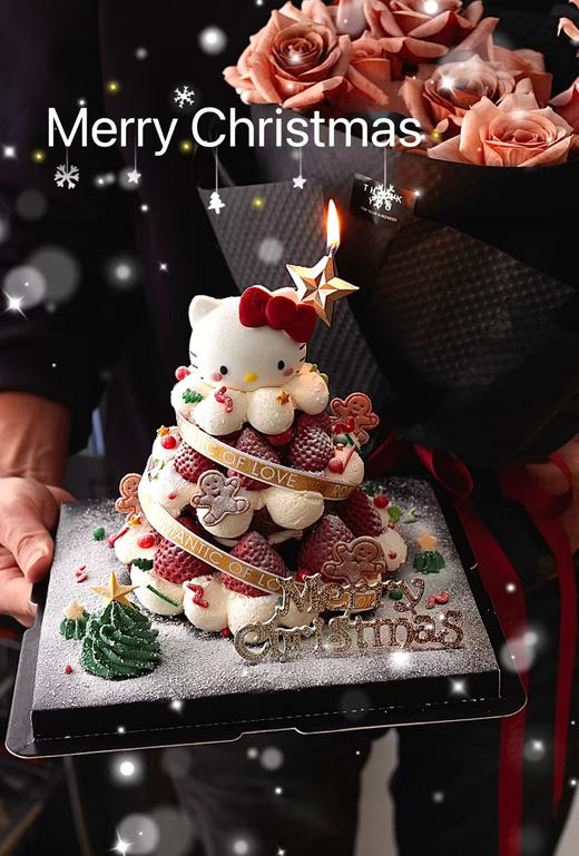 【圣诞Kitty】-翻糖造型-新鲜水果蛋糕 商品图1