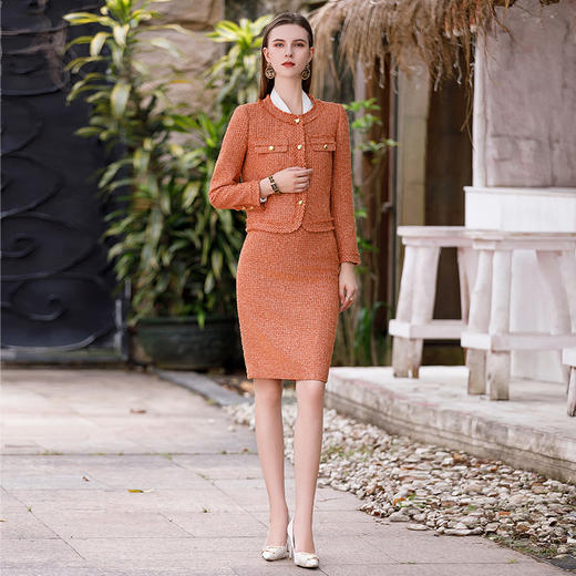 AD高级感金属扣小香风两件套女时尚气质圆领外套秋冬粗花呢套装裙 商品图4