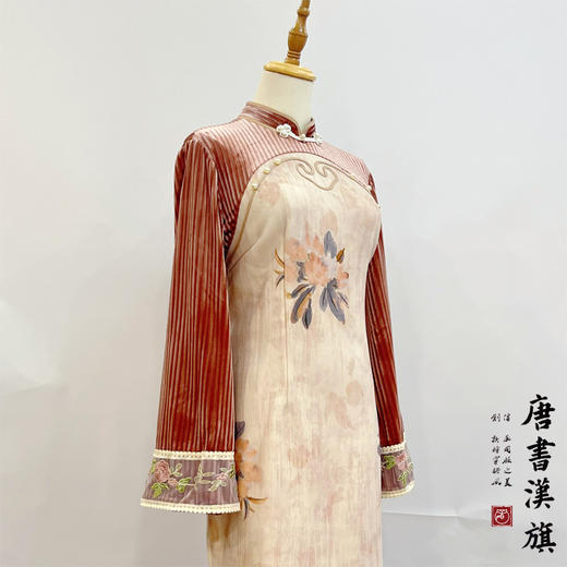 【云尽秋】灯芯绒长袖旗袍时尚高端复古民国风加绒改良新中式旗袍 商品图5