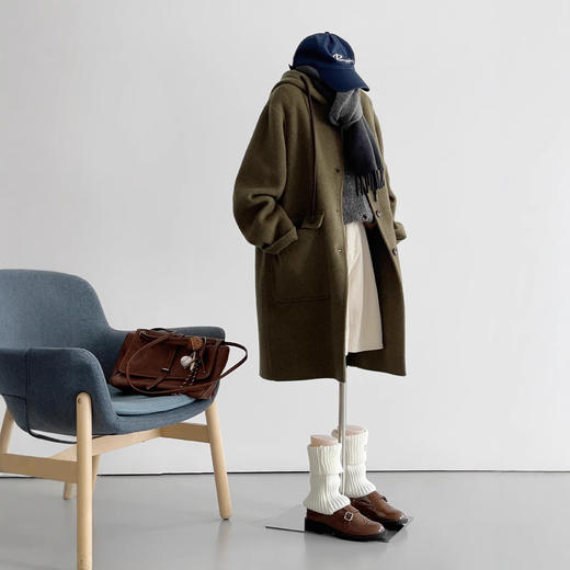 2024新款绿野仙踪秋冬连帽韩系复古宽松百搭气质中长款大衣高级感！ 商品图0