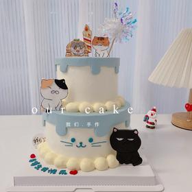 6+4小双层历史是一群喵卡通蛋糕-低糖处理无添加
