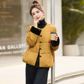 新中式国风羽绒服，复古拼接黄色保暖白鸭绒短款外套YRX9185-1