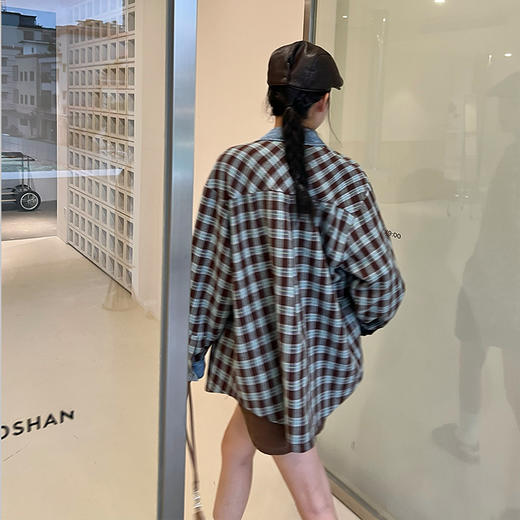【顺丰包邮】84421 洛诗琳美式复古钩花格纹拼接廓形羊毛衬衫539 商品图4