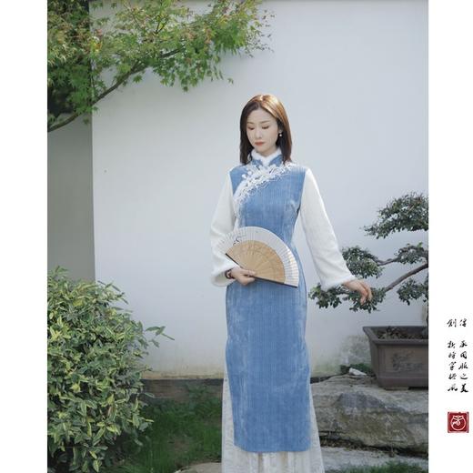 【颂冬别】蓝色倒大袖加绒旗袍少女温婉气质改良新中式 商品图0