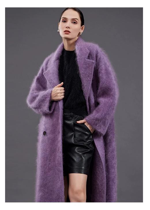 「Lo*o Pi*na同款」红莲拉绒羊绒长款翻领大衣 白色/紫色/灰色（爆款！预售15天内发货） 商品图4