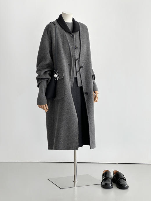 【松间步月】24新款英伦巴恩风时尚精致优雅百搭两件套毛呢大衣 商品图5