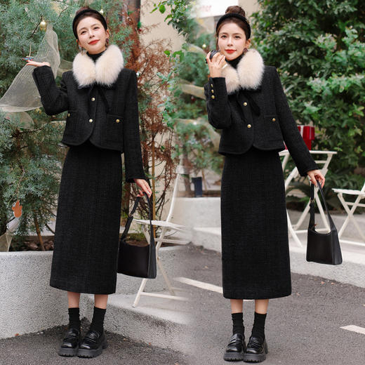 小香风高级感名媛红色，羽绒毛呢冬裙两件套YLJY9025 商品图3