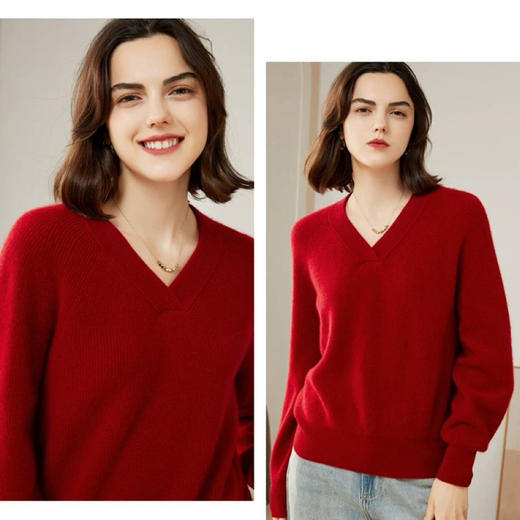 7天内安排发出  「Ic*cle之*禾同款」红莲JMW883-119纯色V领套头衫 300g/件 商品图2