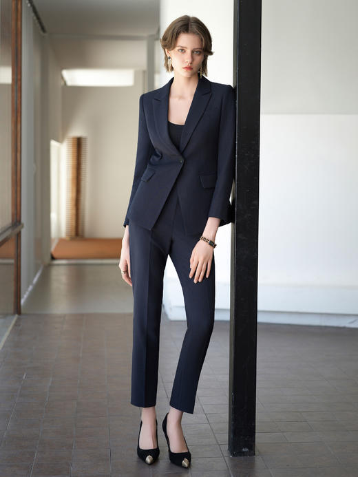 AD秋季藏青色时尚西服外套修身气质职业小西装套装女公务员面试装 商品图0