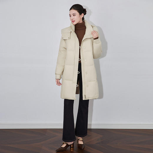 【高货wl】全新升级【铂金会员661/天猫899/差价238】(85837) 洛诗琳秋冬立领连帽可拆卸设计感哑光半圆形纽扣羽绒服 商品图0