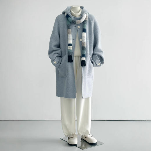 【抓住云朵】24新款可盐可甜蓝色连帽时尚百搭洋气学院风大衣 商品图0