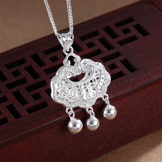 子佩集S990银【福财双至】套链【CMSTL002】纯银儿童锁项链2411 商品图2