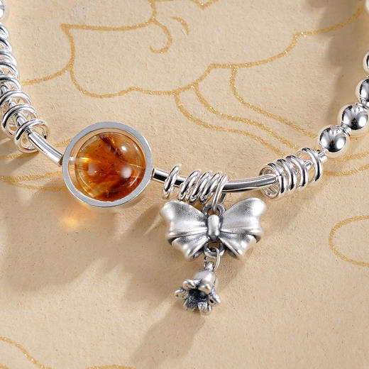 子佩集S925银【花开成诗】手串【TSB0001-43】纯银手链黄色琥珀蝴蝶结2411 商品图2