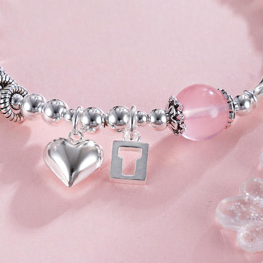 子佩集S925银【心动节拍】手串【TSB0001-45】纯银手链粉水晶爱心2411 商品图2