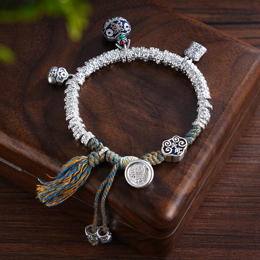 子佩集S999银【平安赐福】手串【SC001169】纯银手链串珠钱币腰缠万贯盘缠盘缠2411 商品图5