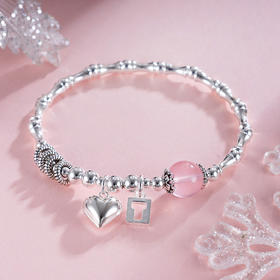 子佩集S925银【心动节拍】手串【TSB0001-45】纯银手链粉水晶爱心2411