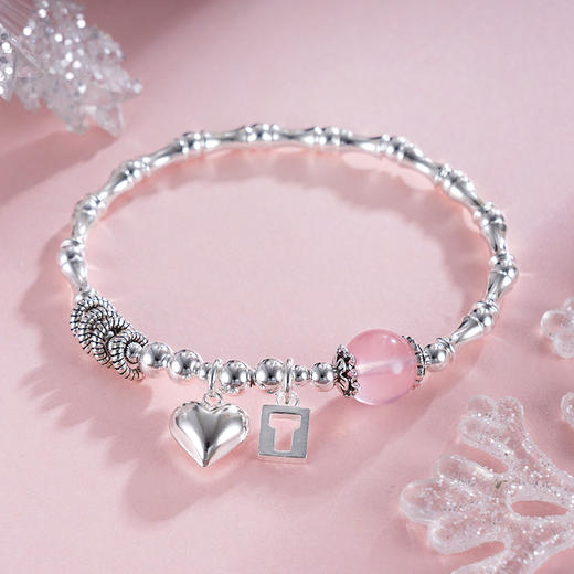 子佩集S925银【心动节拍】手串【TSB0001-45】纯银手链粉水晶爱心2411 商品图1
