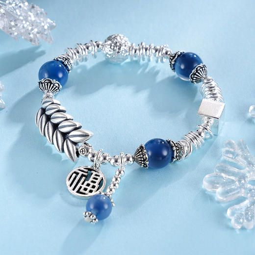 子佩集S925银【岁岁福生】手串【TSB0001-39】纯银手链糖心玛瑙麦穗福字蓝2411 商品图5