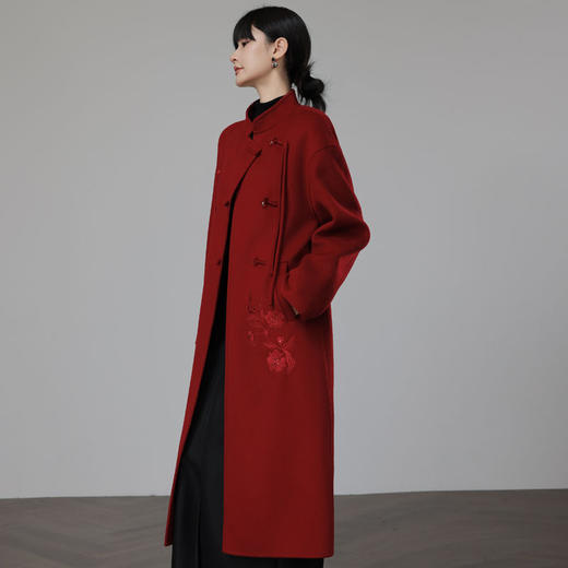 新中式国风红色双面羊绒大衣，新年战袍羊毛呢外套KQ-069612 商品图1