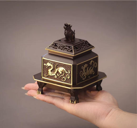 纯铜盘香炉故宫华表创意盘香炉家用四方鼎檀香沉香熏香器黄铜中式摆件 商品图6