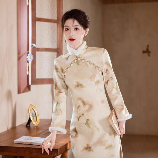 2024年冬季新款改良旗袍日常年轻款修身加绒可爱国风旗袍XL1171 商品图2