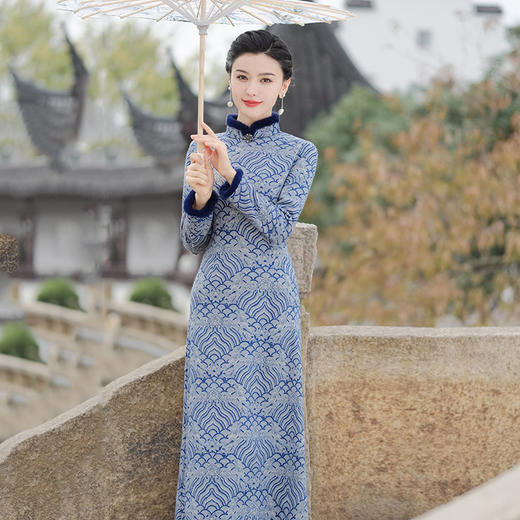 加厚祥云显瘦奥黛，妈妈中式改良旗袍 SC18451 商品图4