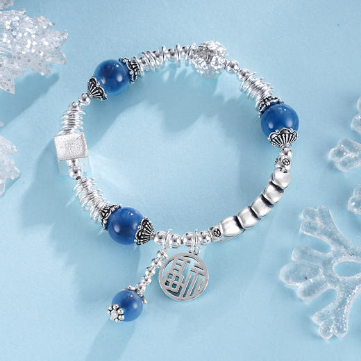 子佩集S925银【岁岁福生】手串【TSB0001-39】纯银手链糖心玛瑙麦穗福字蓝2411 商品图6