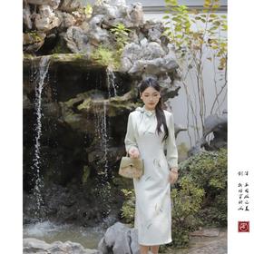 【醒春山】绿色小清新麂皮绒加厚旗袍优雅少女国风新中式