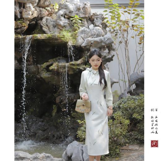 【醒春山】绿色小清新麂皮绒加厚旗袍优雅少女国风新中式 商品图0