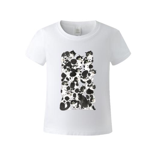 薛继业水墨猫画 创意国潮儿童款新疆长绒棉短袖印花T恤男女圆领T 商品图7