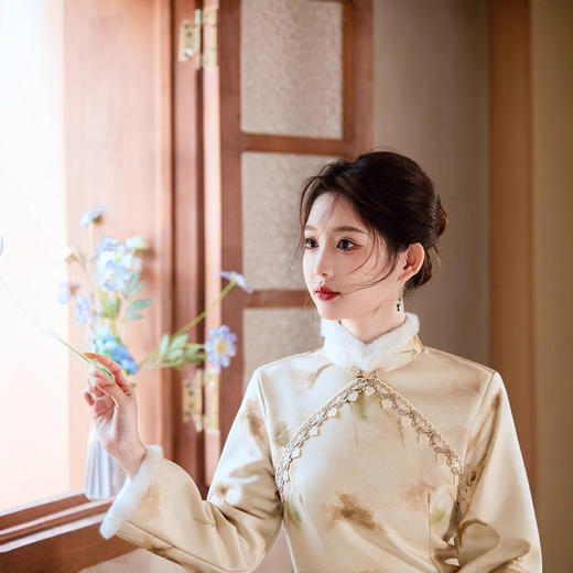 2024年冬季新款改良旗袍日常年轻款修身加绒可爱国风旗袍XL1171 商品图1