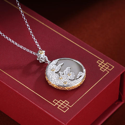 子佩集S925银【如意祥云】套链【DZ06221】纯银古法银和田玉祥云项链镀金2411 商品图2