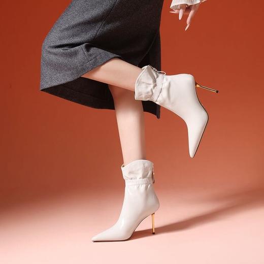 【预售7天】气质尖头高跟靴女秋冬季新款配裙子优雅褶皱细跟短靴子XC&S270 商品图2