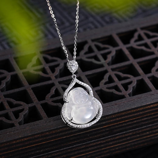 子佩集S925银【弥勒福禄】套链【XL021856】纯银时尚白玉髓佛项链2411 商品图1