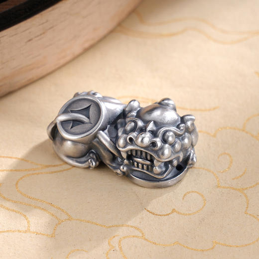 子佩集S999银【貔貅齐护】钥匙扣【DZ1052】纯银小摆件原创作品仿古(单只)2411 商品图1