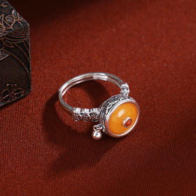 子佩集S925银【福字平安】戒指【JZ06834】纯银古法银可转动蜜蜡南红转经筒2411