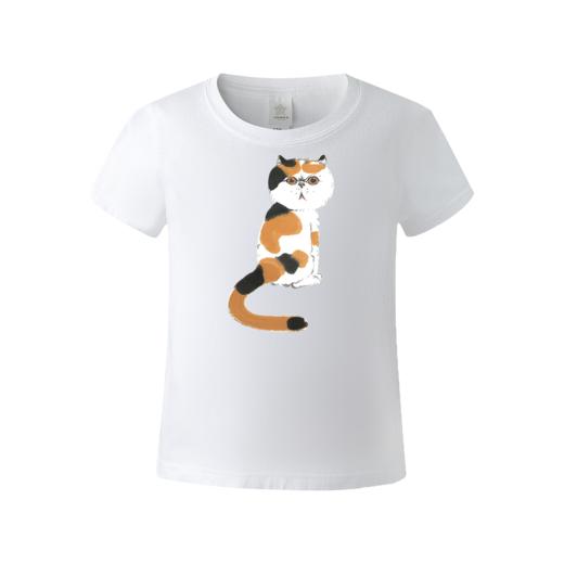 薛继业水墨猫画 创意国潮儿童款新疆长绒棉短袖印花T恤男女圆领T 商品图3