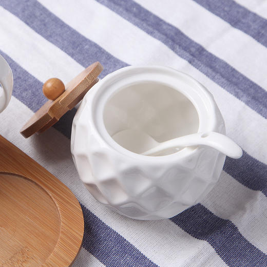 单个陶瓷调料罐厨房调味瓶罐盐罐带竹盖勺调味盒调味调料罐调味架 商品图1