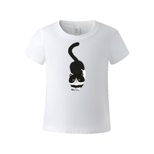 薛继业水墨猫画 创意国潮儿童款新疆长绒棉短袖印花T恤男女圆领T 商品图4