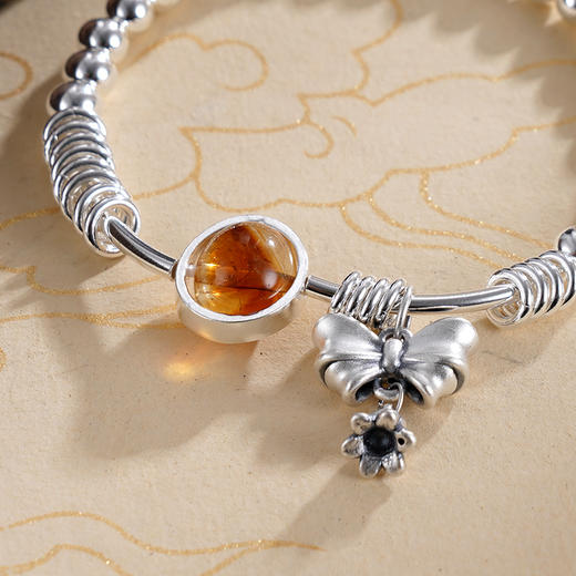 子佩集S925银【花开成诗】手串【TSB0001-43】纯银手链黄色琥珀蝴蝶结2411 商品图4