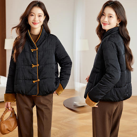 单排扣口袋提花暗纹，羽绒棉服加厚丝绒外套XYSP6037 商品图2