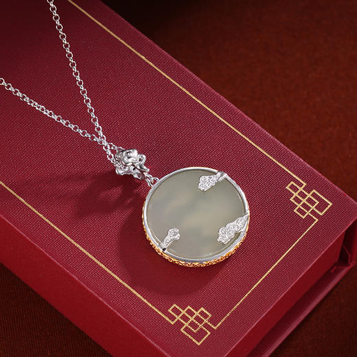 子佩集S925银【如意祥云】套链【DZ06221】纯银古法银和田玉祥云项链镀金2411 商品图3