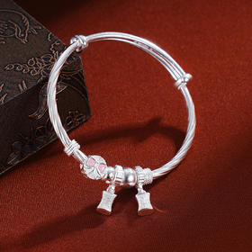 子佩集S999银【甜心公主】童镯【WT000160】纯银儿童粉色蝴蝶结2411