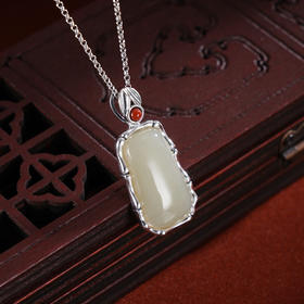 子佩集S925银【竹节竹叶】套链【DZ04877】纯银古法银和田玉南红项链2411