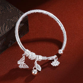 子佩集S999银【蝶舞花颜】手镯【WZ003544】纯银蝴蝶莲花2411