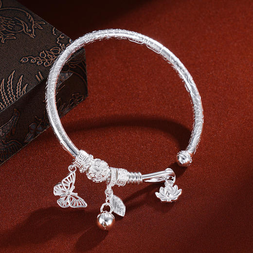 子佩集S999银【蝶舞花颜】手镯【WZ003544】纯银蝴蝶莲花2411 商品图1