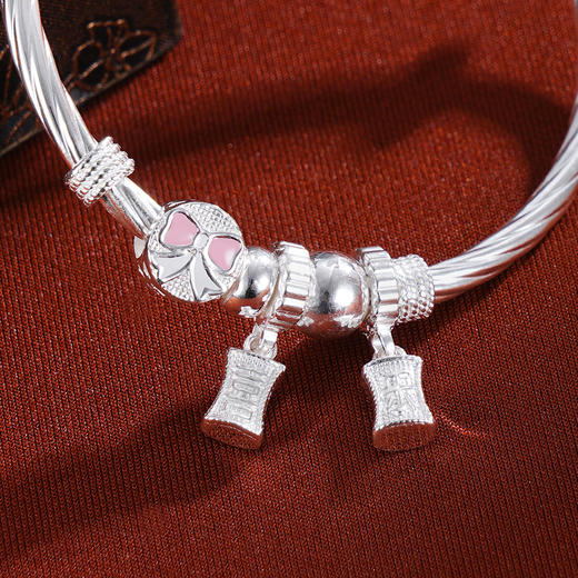 子佩集S999银【甜心公主】童镯【WT000160】纯银儿童粉色蝴蝶结2411 商品图2