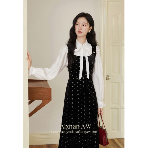 鹿向南「奶油千金」系带立衬衫背心裙套装2024秋高级时尚两件套女 商品图1